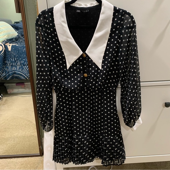 Zara black & white polka dot dress Small EUC - Picture 5 of 9